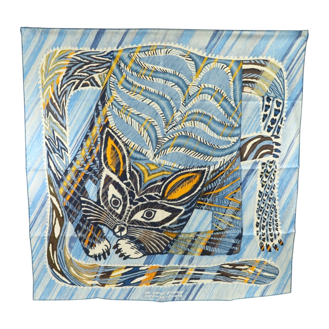 HERMES Silk Scarf 90x90 Blue Orange Multicolor France: HERMES Silk Scarf 90x90 Blue Orange Multicolor France Hermes 90x90 scarf in silk with a blue, orange, and multicolor design. It is a women's regular-size scarf made in France and comes with a storage 