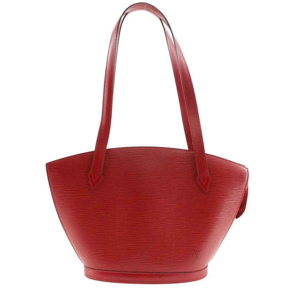 Red Epi Leather Saint Jacques Purse by Louis Vuitton: Red Epi Leather Saint Jacques Purse by Louis Vuitton This Louis Vuitton Saint Jacques handbag features the signature Epi leather in red, designed for female use. The bag shows minor scratches and stai