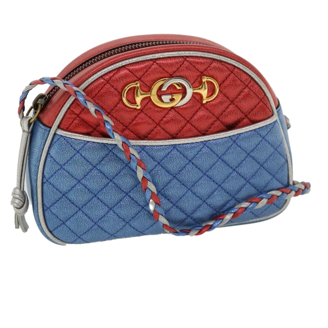 Gucci 534951 Horsebit Lamb Skin Shoulder Pochette Red Blue: Gucci 534951 Horsebit Lamb Skin Shoulder Pochette Red Blue Gucci Horsebit pochette shoulder bag in red and blue lamb skin. Made in Italy, this bag comes with a dust bag and item box. The condition is 