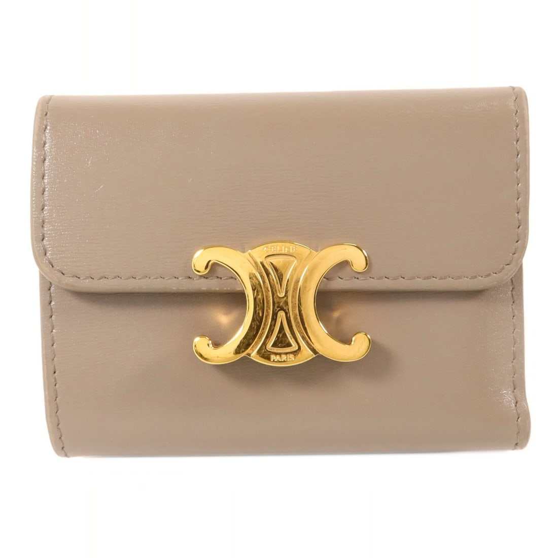 CELINE 10I653DPV calfskin compact wallet with detachable coin pouch gray: CELINE 10I653DPV calfskin compact wallet with detachable coin pouch gray Compact CELINE wallet with a detachable coin pouch, crafted in calfskin leather and finished in gray. It features a hook button