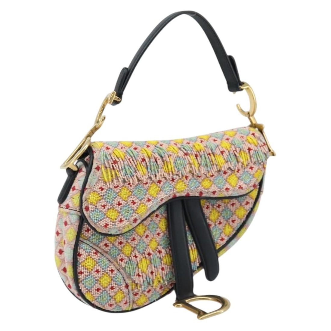 Christian Dior Saddle Hand Bag Canvas Beaded Multicolor Gold: Christian Dior Saddle Hand Bag Canvas Beaded Multicolor Gold Christian Dior Saddle handbag in multicolor canvas with gold-tone accents. Made in Italy, this women's handbag is offered in excellent cond