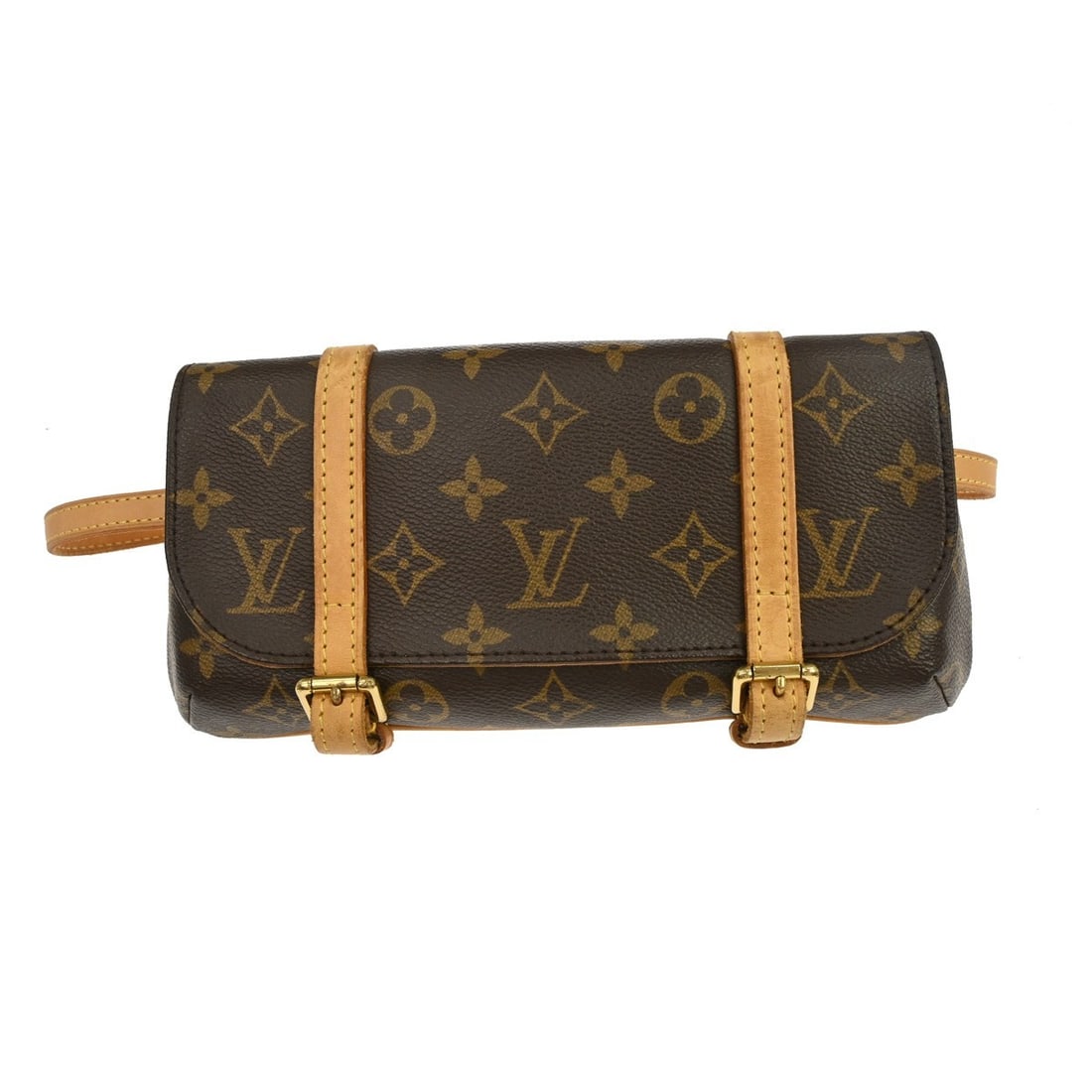 Louis Vuitton Marelle Monogram Canvas Belt Bag M51159: Louis Vuitton Marelle Monogram Canvas Belt Bag M51159 Vintage Louis Vuitton Pochette Marelle belt bum bag in brown Monogram canvas with leather trim and a beige strap. This women's bag features a buck
