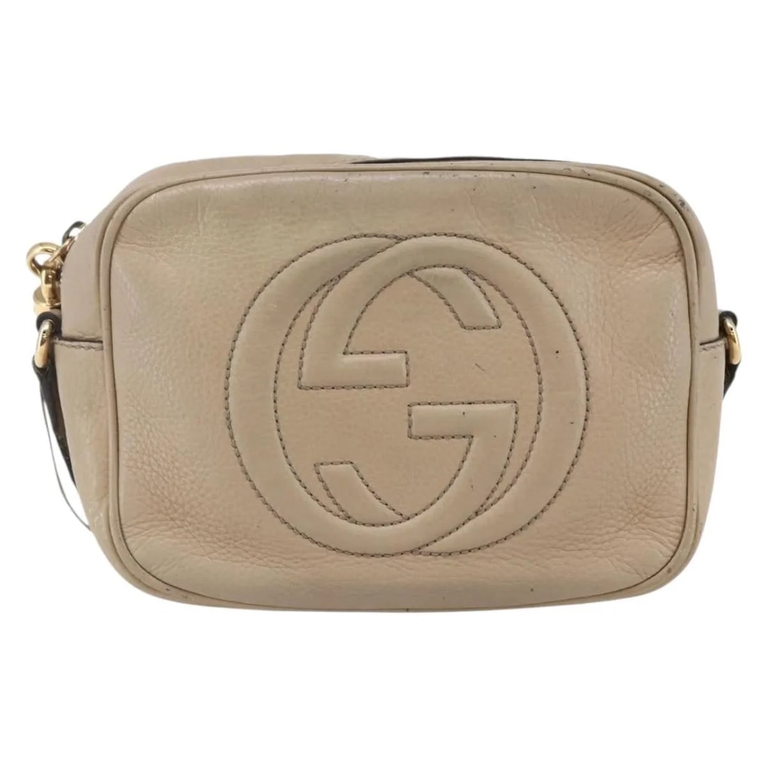 Gucci Soho Disco Beige Leather Crossbody Bag: Gucci Soho Disco Beige Leather Crossbody Bag This Gucci Soho Disco crossbody bag for women is crafted from beige leather and features a compact design suitable for everyday use. It shows signs of wear
