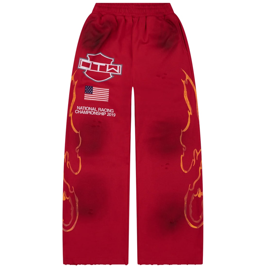 OTW wide leg red cotton blend joggers XL: OTW wide leg red cotton blend joggers XL The OTW Biker Red Sweats feature a bold wide-leg jogger silhouette, crafted from a soft and durable cotton-blend fabric for all-day comfort. Designed with a lo