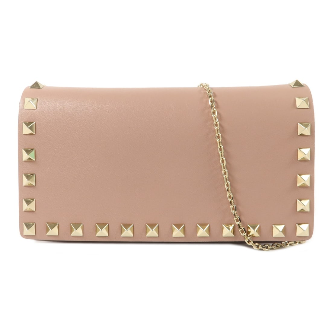 Valentino Rockstud WOC Shoulder Bag Pink Calfskin Gold Tone Hardware: Valentino Rockstud WOC Shoulder Bag Pink Calfskin Gold Tone Hardware Valentino Rockstud WOC crossbody shoulder bag in calfskin leather, presented in pink and beige. This women's regular-size bag is ma