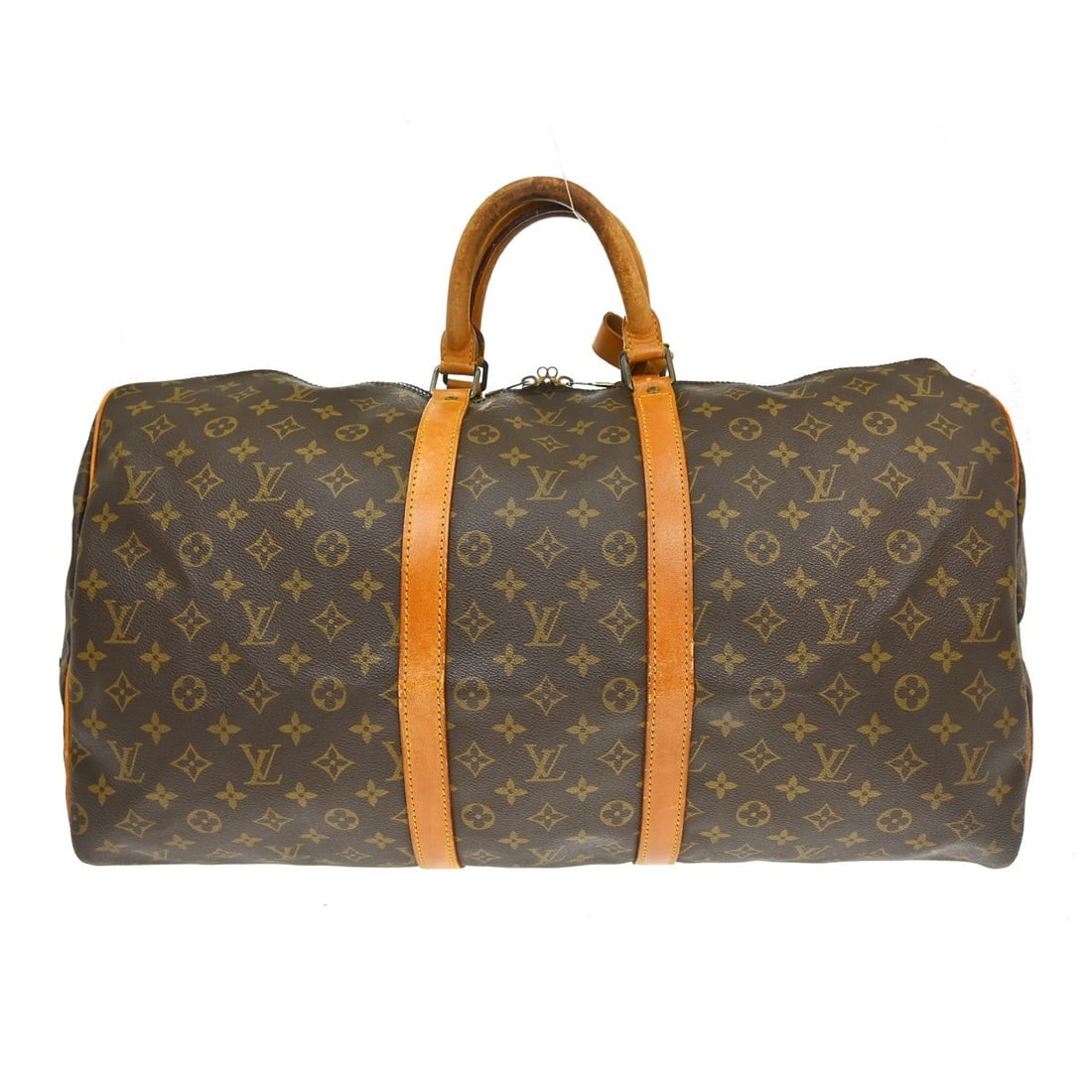 Louis Vuitton Keepall 55 Monogram Canvas Duffle Bag M41424: Louis Vuitton Keepall 55 Monogram Canvas Duffle Bag M41424 Vintage Louis Vuitton Keepall 55 travel handbag in Monogram canvas and leather, made in France. It features a zip closure, double handles wit
