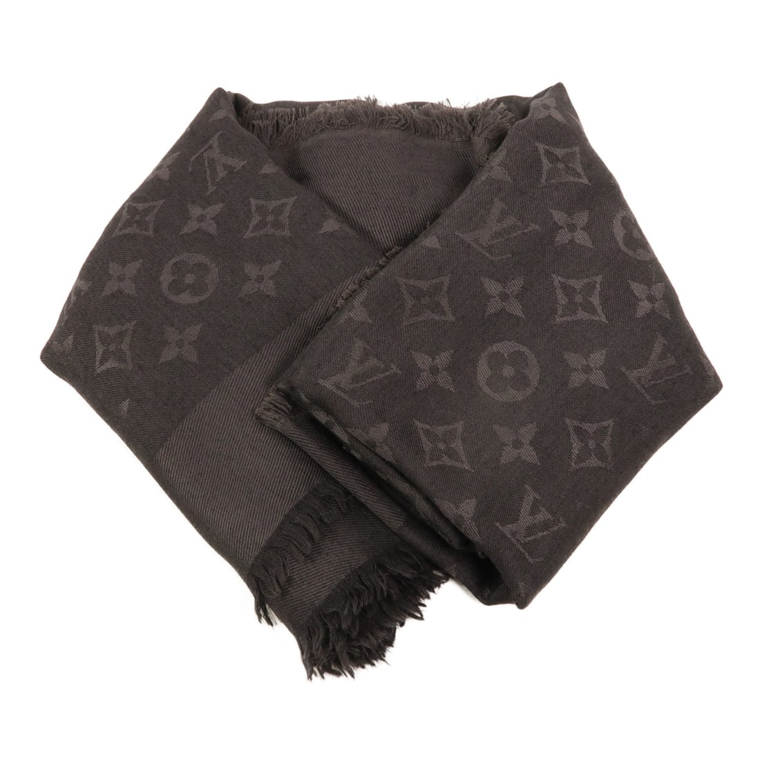 Louis Vuitton Monogram Shine Silk Wool Shawl 142X142cm Gray: Louis Vuitton Monogram Shine Silk Wool Shawl 142X142cm Gray A Louis Vuitton LV Monogram Shine shawl in gray, made from silk and wool. It measures 142 cm x 142 cm (55.9 in x 55.9 in) and comes with a s