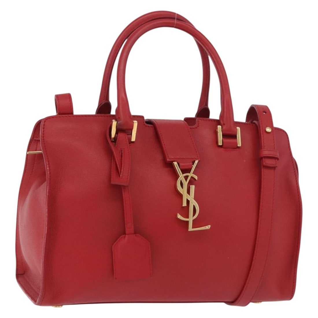 Saint Laurent Baby Cabas Leather 2way Handbag Red with Shoulder Strap: Saint Laurent Baby Cabas Leather 2way Handbag Red with Shoulder Strap A Saint Laurent Baby Cabas handbag in red leather with gold-tone hardware. This 2-way hand bag includes a shoulder strap and was m