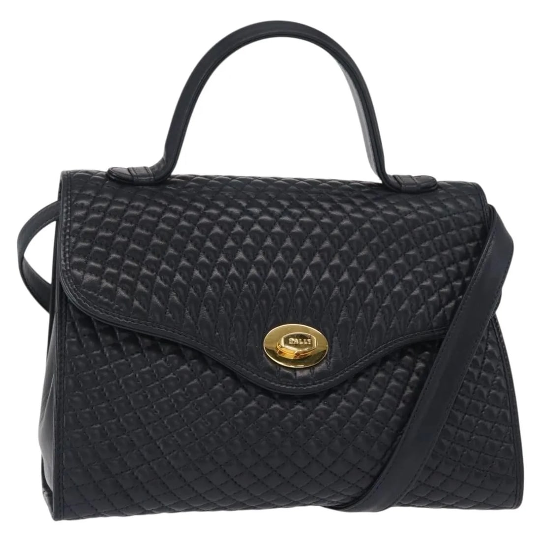 Bally Vintage Navy Quilted Leather Handbag Made in Italy (1 of 18)