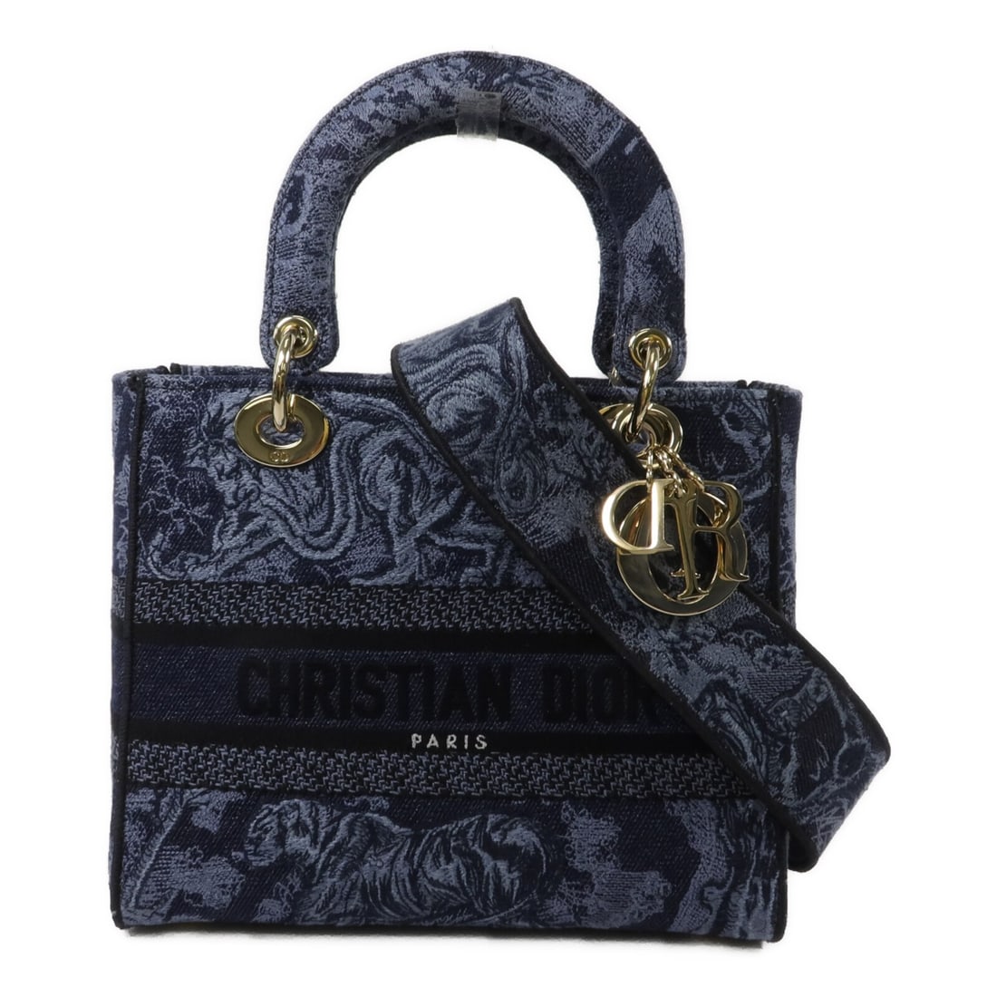 Dior Lady Dior D Lite Medium Canvas 2 Way Shoulder Bag Navy: Dior Lady Dior D Lite Medium Canvas 2 Way Shoulder Bag Navy A Christian Dior Lady Dior D-Lite Medium 2Way shoulder bag in navy canvas. It features a flap closure, an interior open pocket and an interi