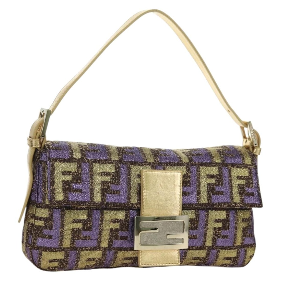 FENDI Mamma Baguette Gold Zucca Canvas Shoulder Bag with Dust Bag: FENDI Mamma Baguette Gold Zucca Canvas Shoulder Bag with Dust Bag Fendi Mamma Baguette shoulder bag in Zucca canvas with a gold color finish. It is made in Italy and comes with a dust bag. The bag is 