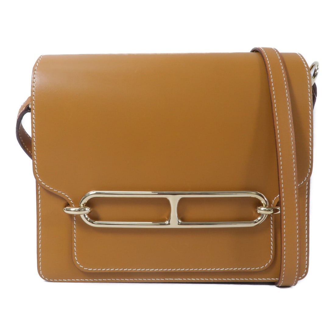 Hermes Roulis 23 Barenia Calfskin Shoulder Bag Naturel Brown: Hermes Roulis 23 Barenia Calfskin Shoulder Bag Naturel Brown Hermes Roulis 23 shoulder bag in Barenia leather and calfskin (cowhide), presented in a natural and brown color combination with gold-tone 