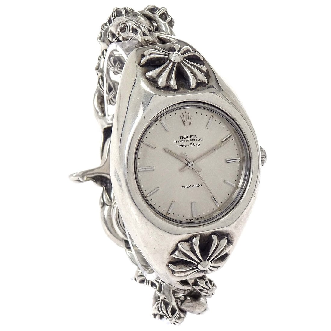 Chrome Hearts x Rolex Ref.5500 Air-King 34mm Automatic SV925 Wristwatch: Chrome Hearts x Rolex Ref.5500 Air-King 34mm Automatic SV925 Wristwatch This is a Chrome Hearts x Rolex Air-King wristwatch with a 34 mm case size and an analog display. It features a mechanical autom