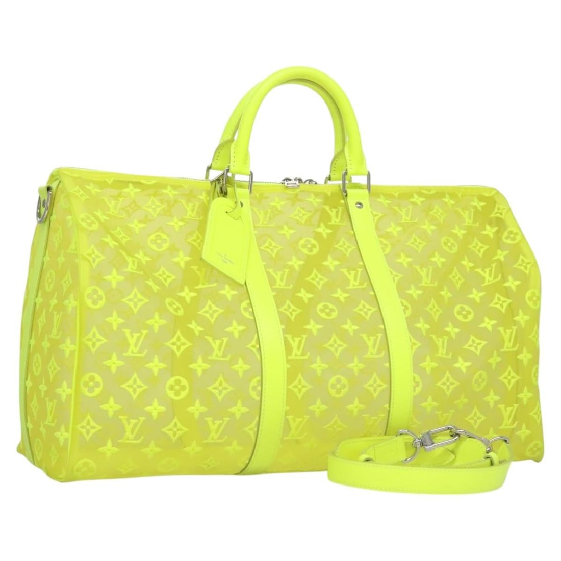 Louis Vuitton M55380 Keepall Bandouliere 50 Yellow Monogram Canvas Boston Bag: Louis Vuitton M55380 Keepall Bandouliere 50 Yellow Monogram Canvas Boston Bag Louis Vuitton See Through Keepall Bandouliere 50 bag in yellow Monogram Canvas, presented in Boston bag style. It includes