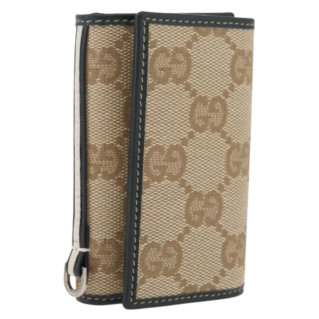 GUCCI 131928 GG Canvas Key Case Beige Green with Box: GUCCI 131928 GG Canvas Key Case Beige Green with Box Gucci GG Canvas key case in beige and green, made in Italy. It comes with the item box and is described as being in excellent condition, with no re