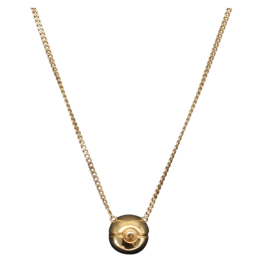 FENDI FRGMT Pokemon Gold Tone Metal Necklace Italy: FENDI FRGMT Pokemon Gold Tone Metal Necklace Italy Fendi x FRGMT x Pokemon necklace in gold-tone metal, made in Italy. The piece is listed as a women's necklace and measures approximately 47-50 cm in 