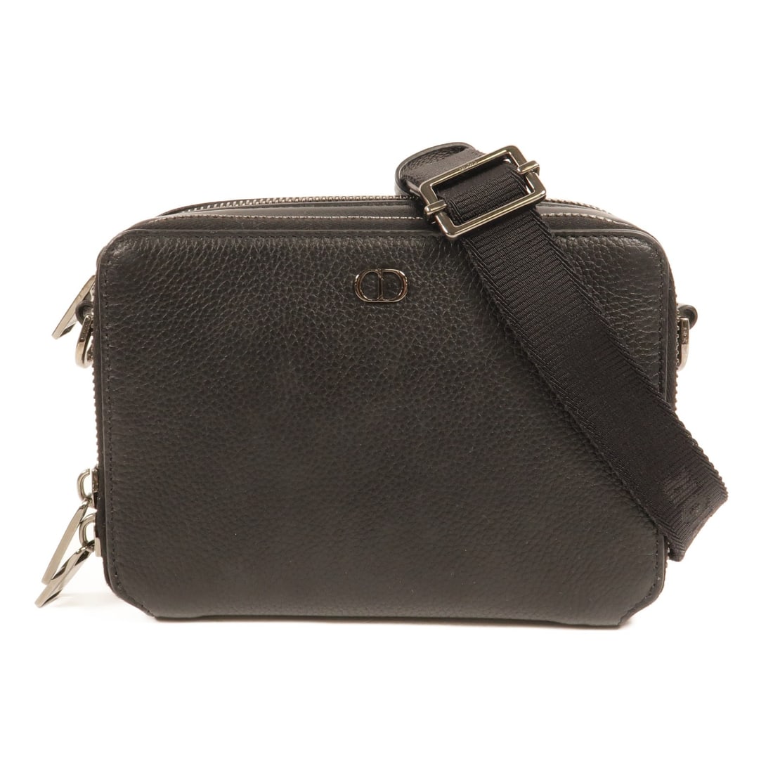 Dior CD Icon Black Calfskin Shoulder Bag Zipped Pouch: Dior CD Icon Black Calfskin Shoulder Bag Zipped Pouch A Christian Dior CD Icon zipped pouch with strap shoulder bag in black calfskin (cowhide). It features a zipped closure, an included shoulder stra