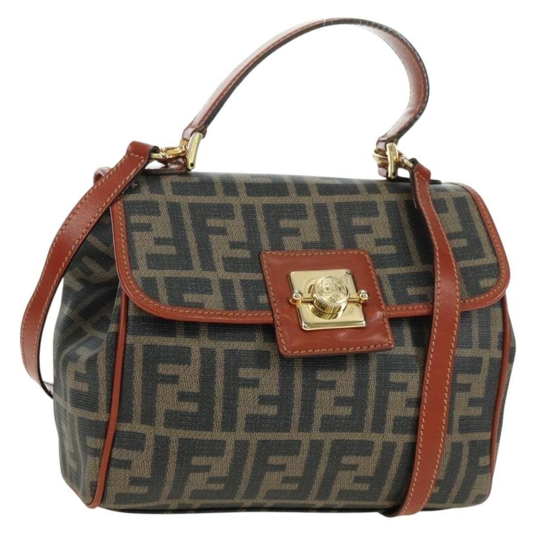 FENDI Zucca Canvas Shoulder Bag in Black Brown with Dust Bag Box: FENDI Zucca Canvas Shoulder Bag in Black Brown with Dust Bag Box Fendi Zucca Canvas Shoulder Bag in black and brown, designed for women and made in Italy. It includes a dust bag and item box. The bag 