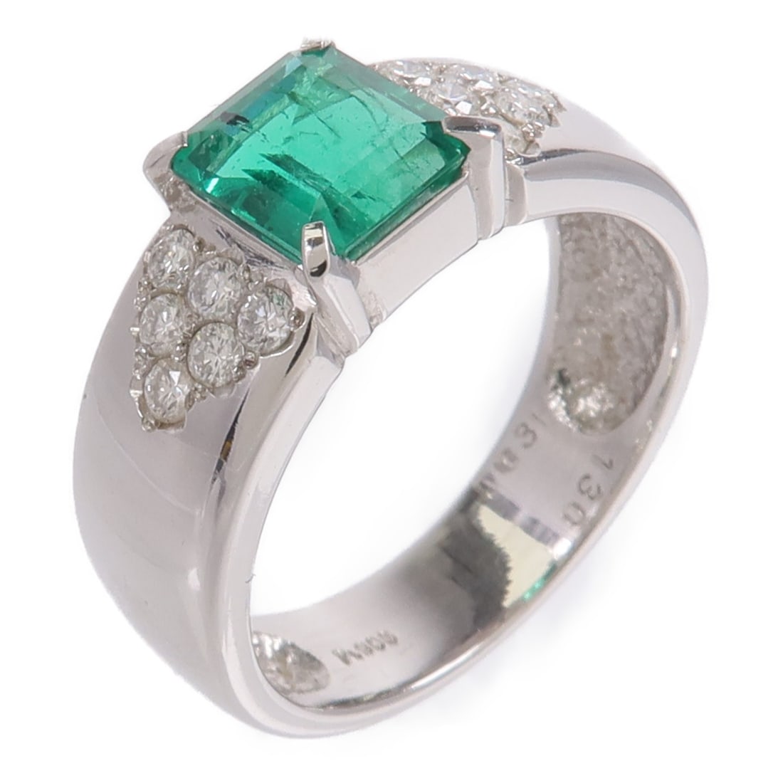 Pt900 Platinum Ring with 1.30ct Emerald and 0.31ct Diamond Size 7.75 (1 of 9)