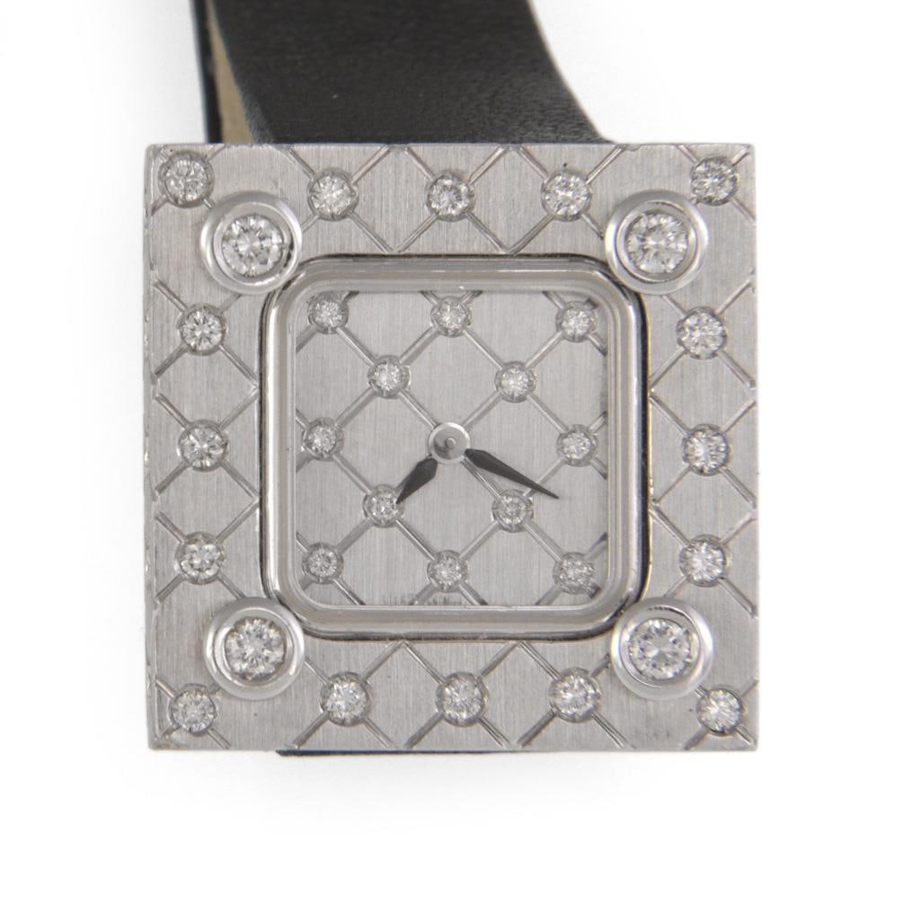 Garavelli 1ct Diamond Ladies Watch 18k White Gold Leather Band: Garavelli 1ct Diamond Ladies Watch 18k White Gold Leather Band This stunning Garavelli ladies wristwatch features a unique diamond shape design face embellished with round cut diamonds. The square cas