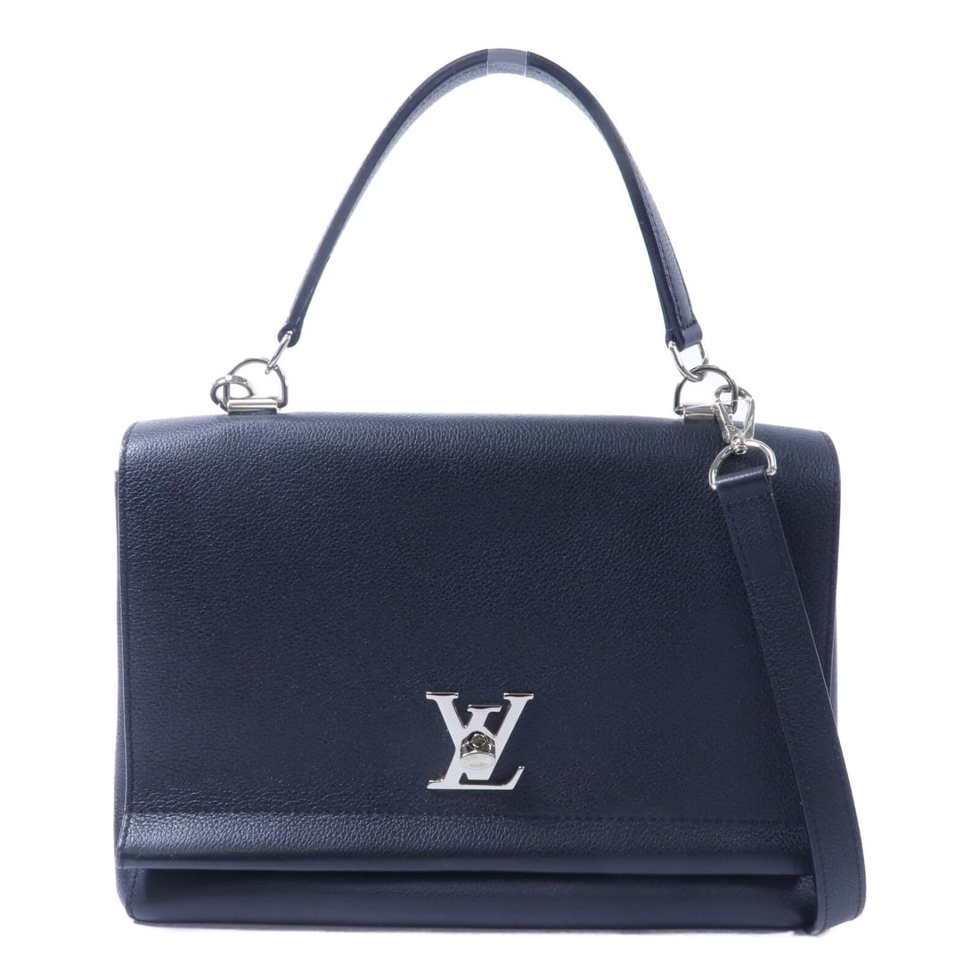 Louis Vuitton Lockme II Black Calfskin Shoulder Bag M50250: Louis Vuitton Lockme II Black Calfskin Shoulder Bag M50250 A Louis Vuitton Lockme II 2 Way Shoulder Bag in black calfskin leather, model M50250. It features a turn lock closure, three open interior po