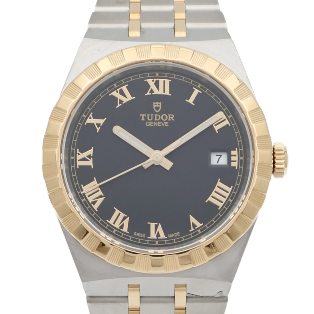 TUDOR Royal 28503 mens automatic wristwatch in 18K gold and stainless steel: TUDOR Royal 28503 mens automatic wristwatch in 18K gold and stainless steel TUDOR Royal Automatic wristwatch for men, model 28503, featuring a black dial and black frame. It is made with K18 yellow go