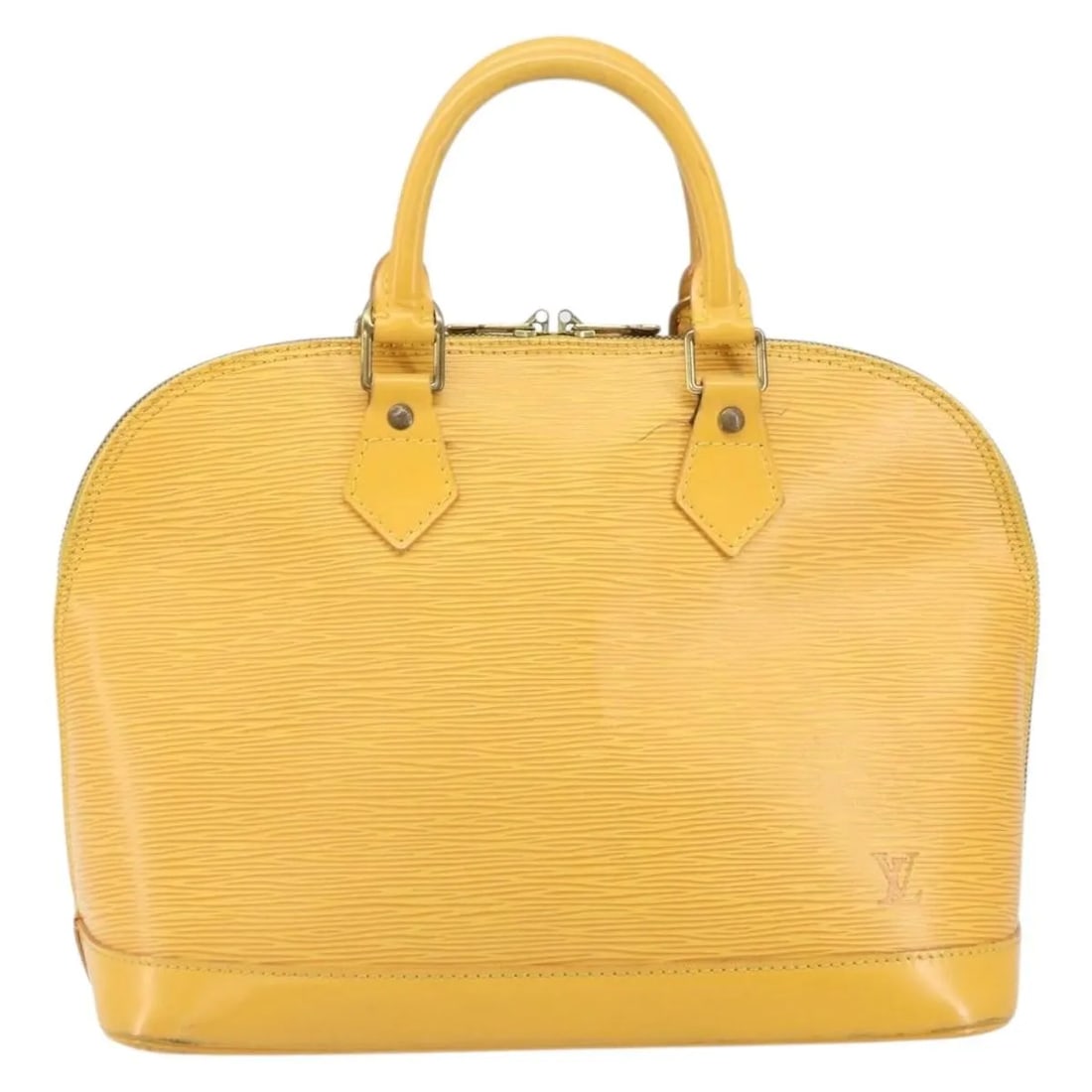 Yellow Epi Leather Handbag Louis Vuitton Alma: Yellow Epi Leather Handbag Louis Vuitton Alma Louis Vuitton Alma handbag crafted from yellow Epi leather, designed for women. This handbag features a structured silhouette with metal fittings and incl
