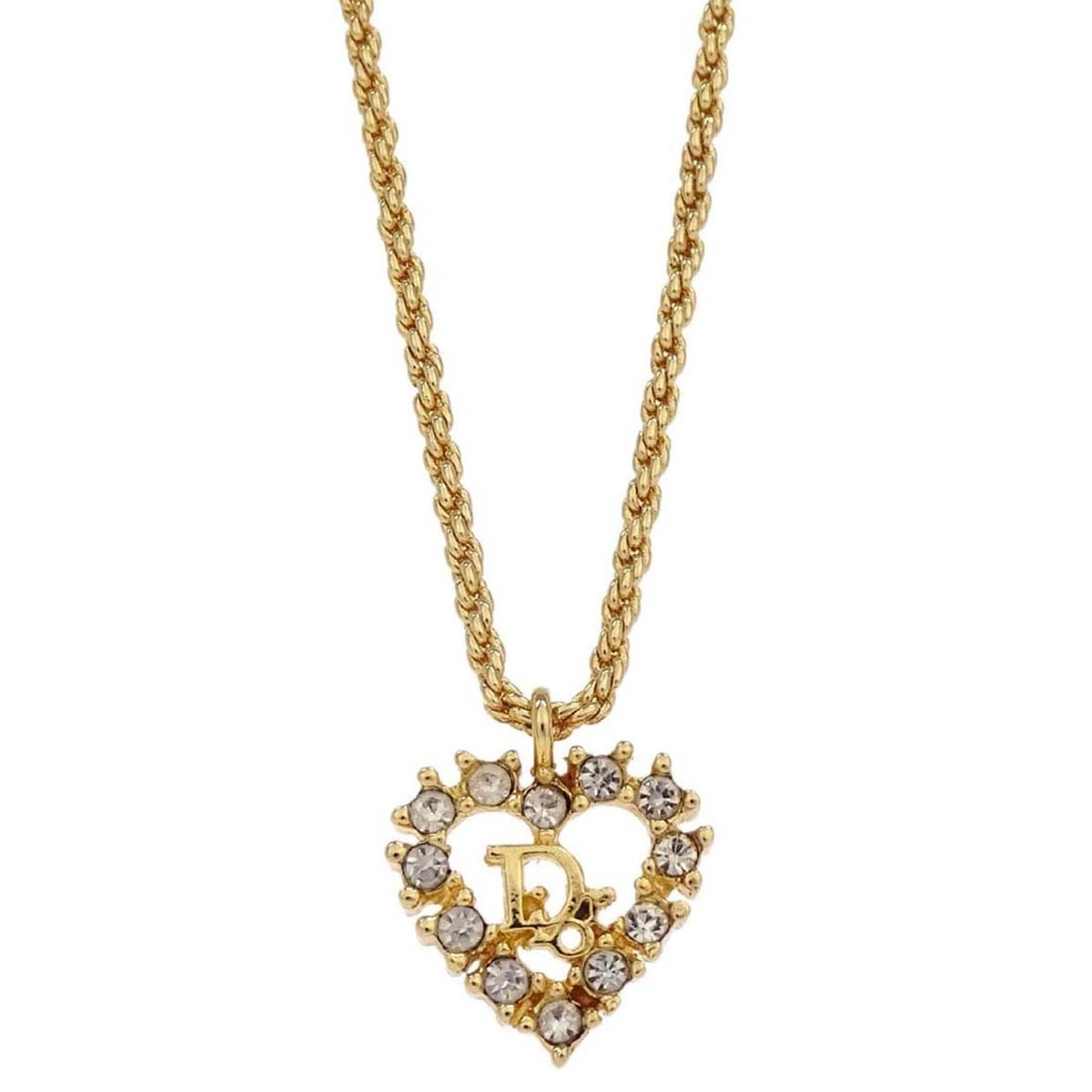 Dior Gold Plated Pendant Necklace with Rhinestone Charm: Dior Gold Plated Pendant Necklace with Rhinestone Charm Vintage Christian Dior necklace with a pendant/charm in gold tone. The piece is described as being in excellent condition and features a gold pl