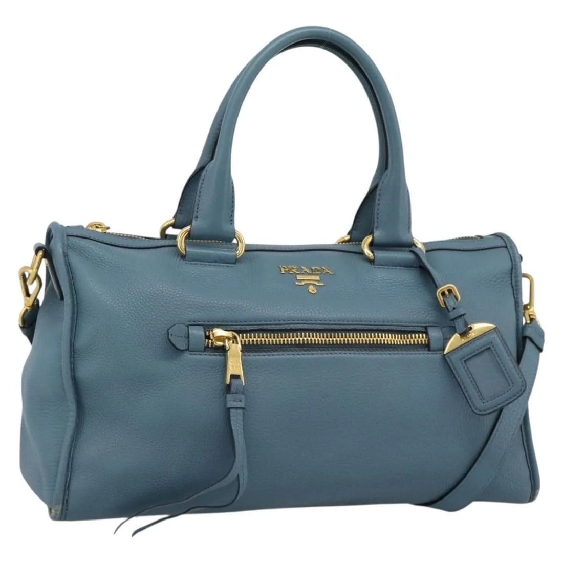 Prada Front Zip Convertible Satchel Blue Leather Bag: Prada Front Zip Convertible Satchel Blue Leather Bag Prada Front Zip Convertible Satchel in blue leather. This women's handbag is made in Italy and is presented in good condition, showing light wear a