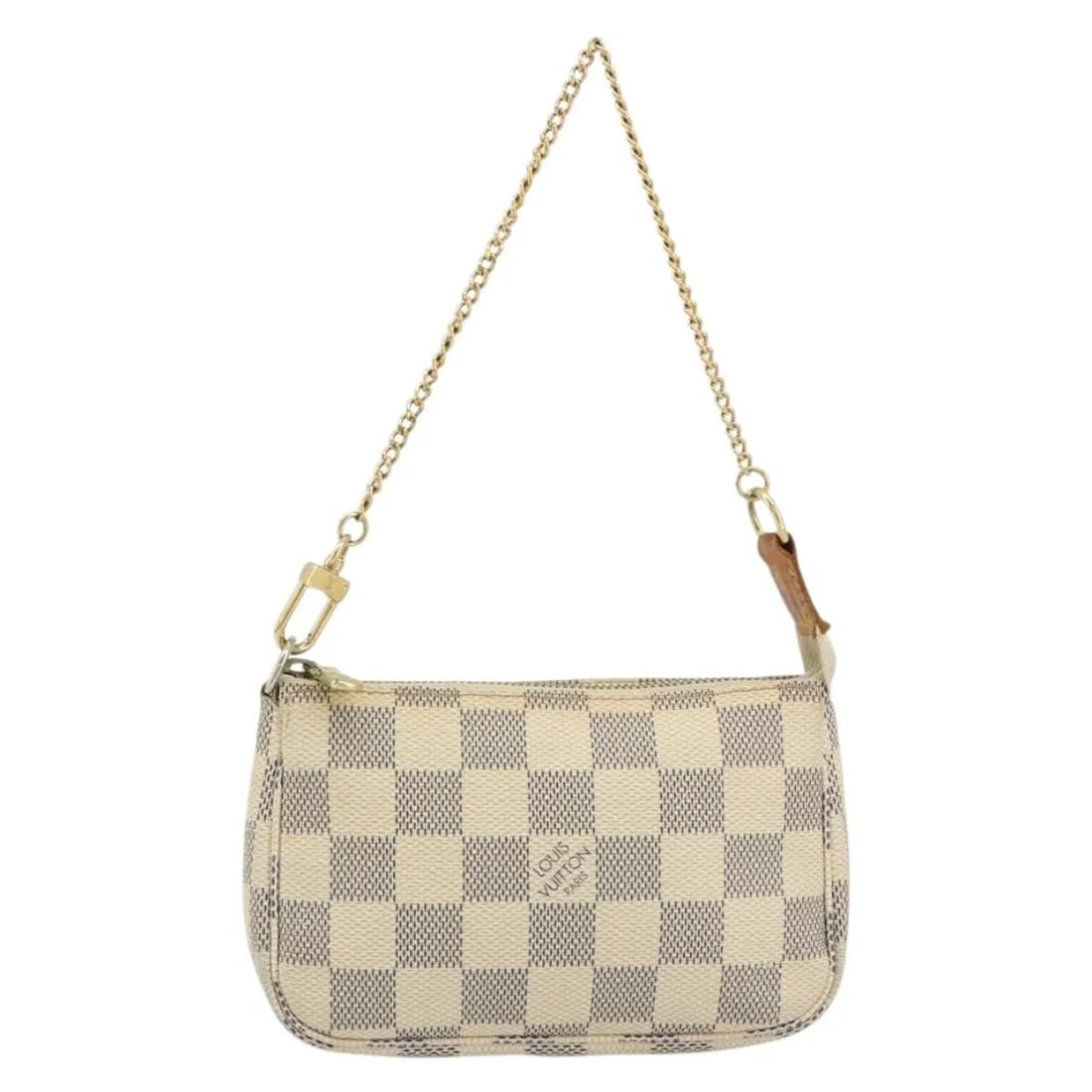 Louis Vuitton Mini Pochette Accessoires Damier Canvas Pouch: Louis Vuitton Mini Pochette Accessoires Damier Canvas Pouch Louis Vuitton Mini Pochette Accessoires in beige canvas. This compact women's pouch is made in France and shows fair pre-owned condition wit