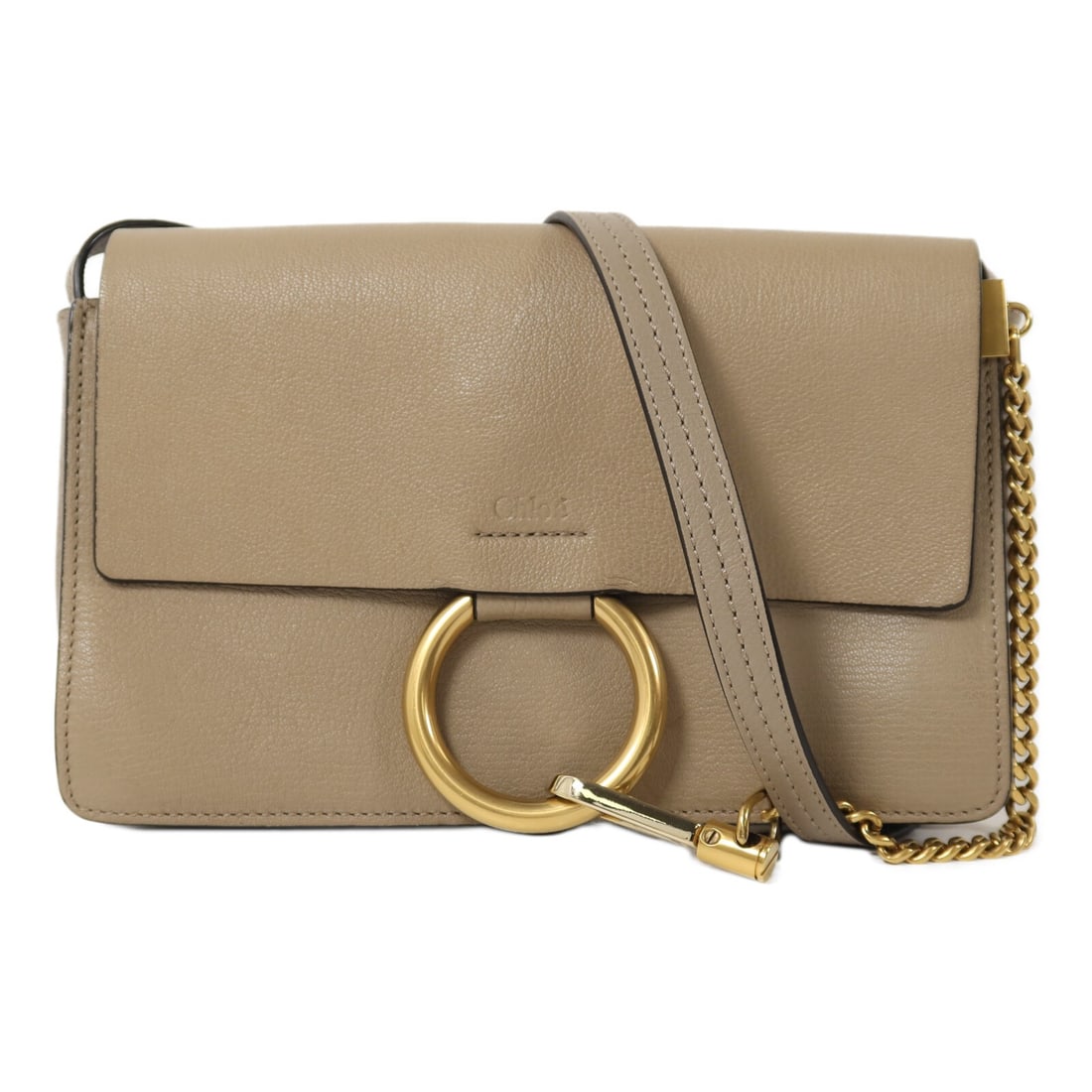 Chloe Faye Shoulder Bag in Khaki Calfskin Leather: Chloe Faye Shoulder Bag in Khaki Calfskin Leather Chloe Faye shoulder bag in khaki and brown calfskin (cowhide) leather. This women's regular-size bag is made in Italy and features a magnetic pocket a