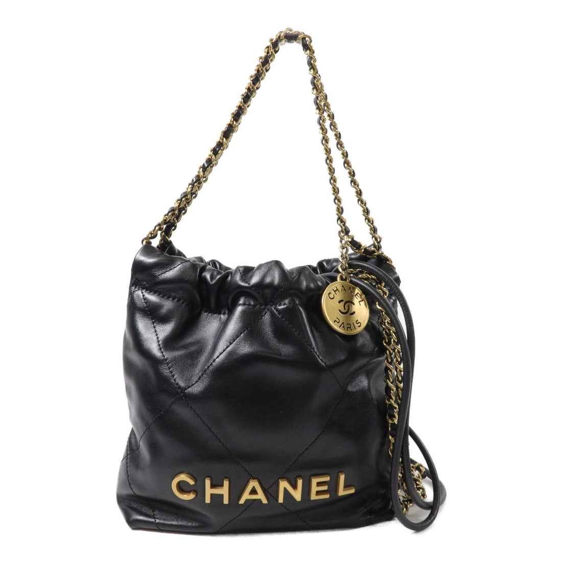 CHANEL Mini 22 Chain Shoulder Bag Black Calfskin AS3980 (1 of 14)