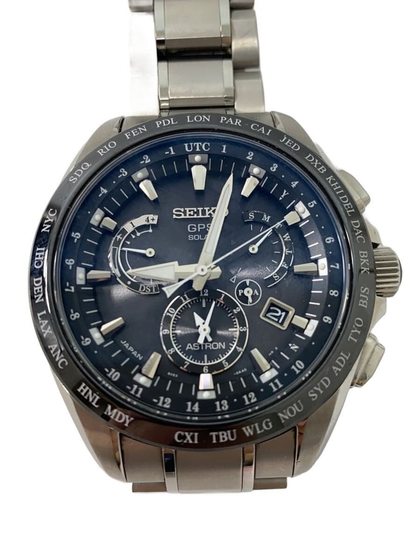Seiko Astron titanium dual time quartz men's wristwatch 8X53-0AB0-2: Seiko Astron titanium dual time quartz men's wristwatch 8X53-0AB0-2 This Seiko Astron 8X Series Dual Time Model Quartz 8X53-0AB0-2 men's wristwatch features a titanium case and band in black. Designed