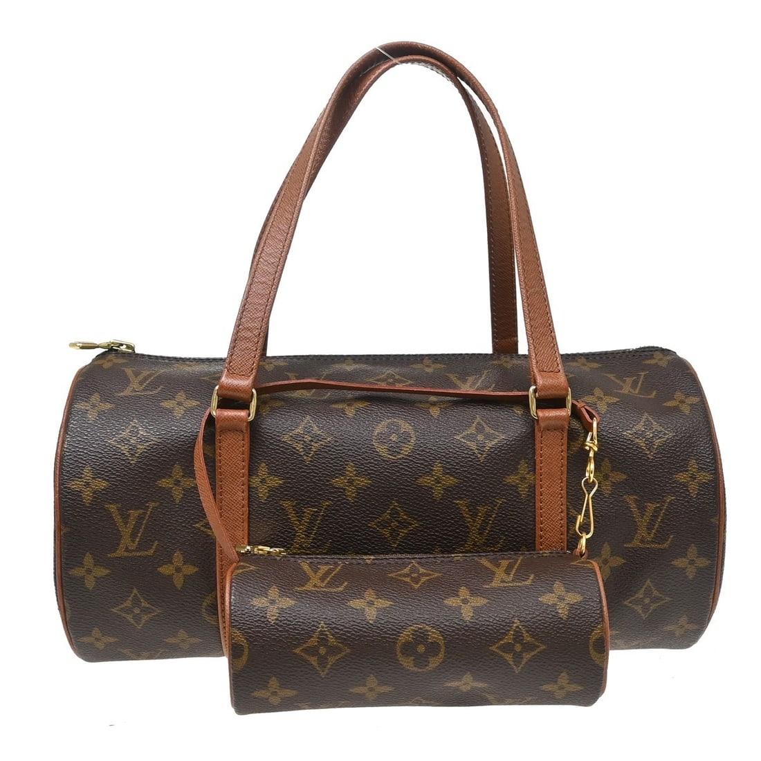 Louis Vuitton Papillon 30 Monogram Canvas Handbag with Pouch M51365: Louis Vuitton Papillon 30 Monogram Canvas Handbag with Pouch M51365 Vintage Louis Vuitton Papillon 30 handbag in brown Monogram canvas with leather trim and double handles. This zip-top handbag includ