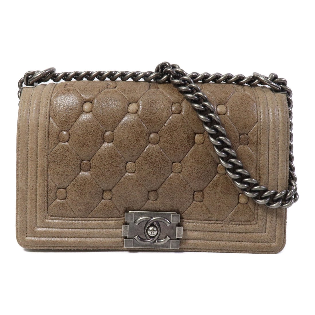 CHANEL Boy 25 A67086 Suede Shoulder Bag Gray SHW (1 of 16)