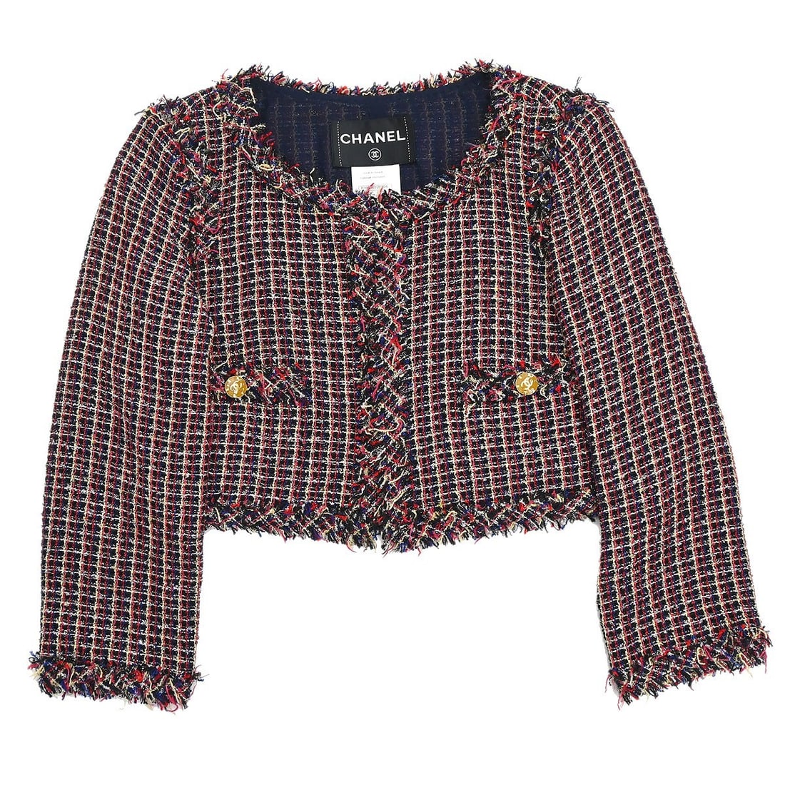 CHANEL P39966V28904 Navy Collarless Tweed Jacket Size 36 (1 of 15)