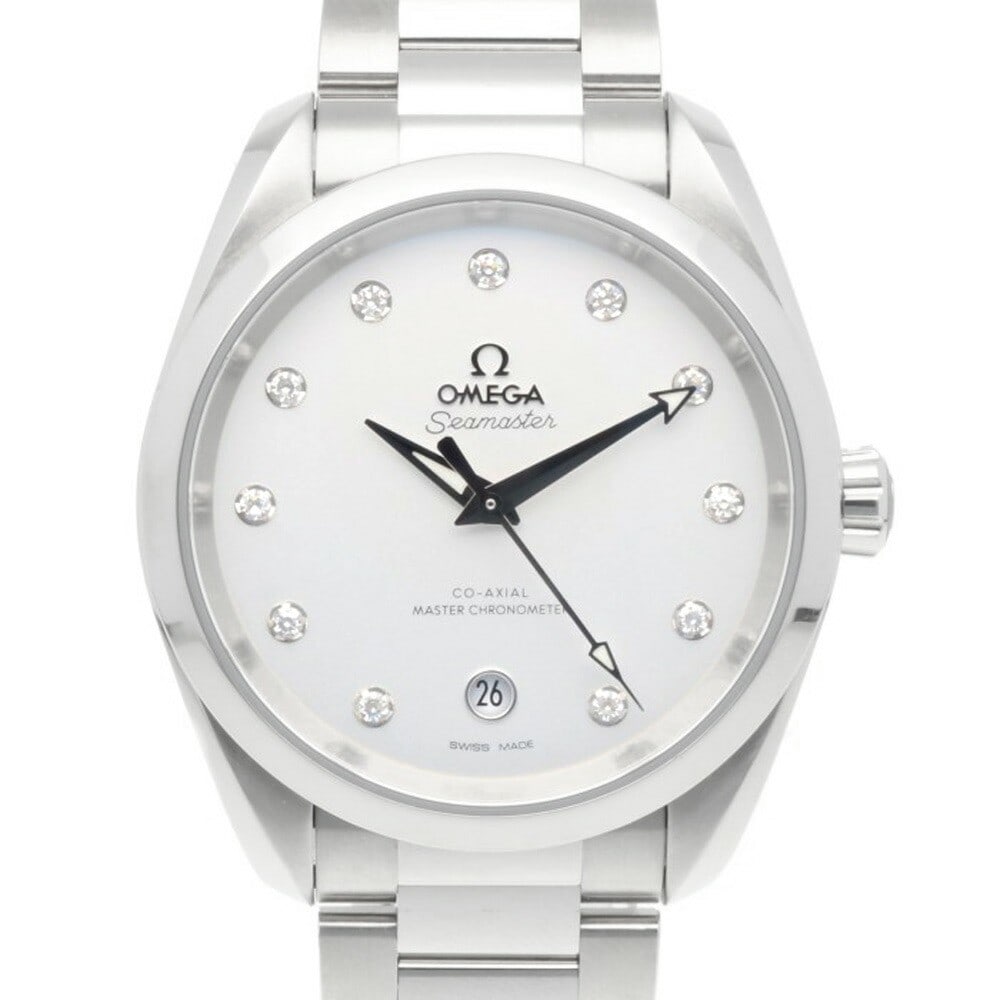 OMEGA 22010382052001 Seamaster Aqua Terra mens stainless steel diamond watch: OMEGA 22010382052001 Seamaster Aqua Terra mens stainless steel diamond watch This pre-owned OMEGA Seamaster Aqua Terra men's wristwatch features an 11P Diamond design and a silver-tone stainless steel
