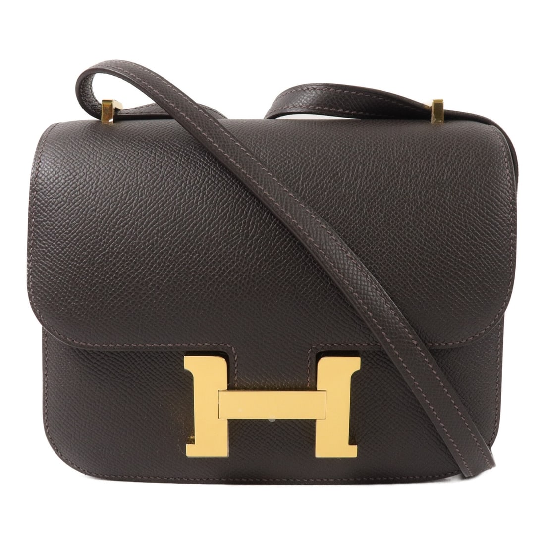 Hermes Constance Mini III Miroir Epsom Calfskin Shoulder Bag Bai Brun: Hermes Constance Mini III Miroir Epsom Calfskin Shoulder Bag Bai Brun The HERMES Constance Mini III Miroir Shoulder Bag is presented in brown Bai Brun with a combination of Epsom leather and calfskin 