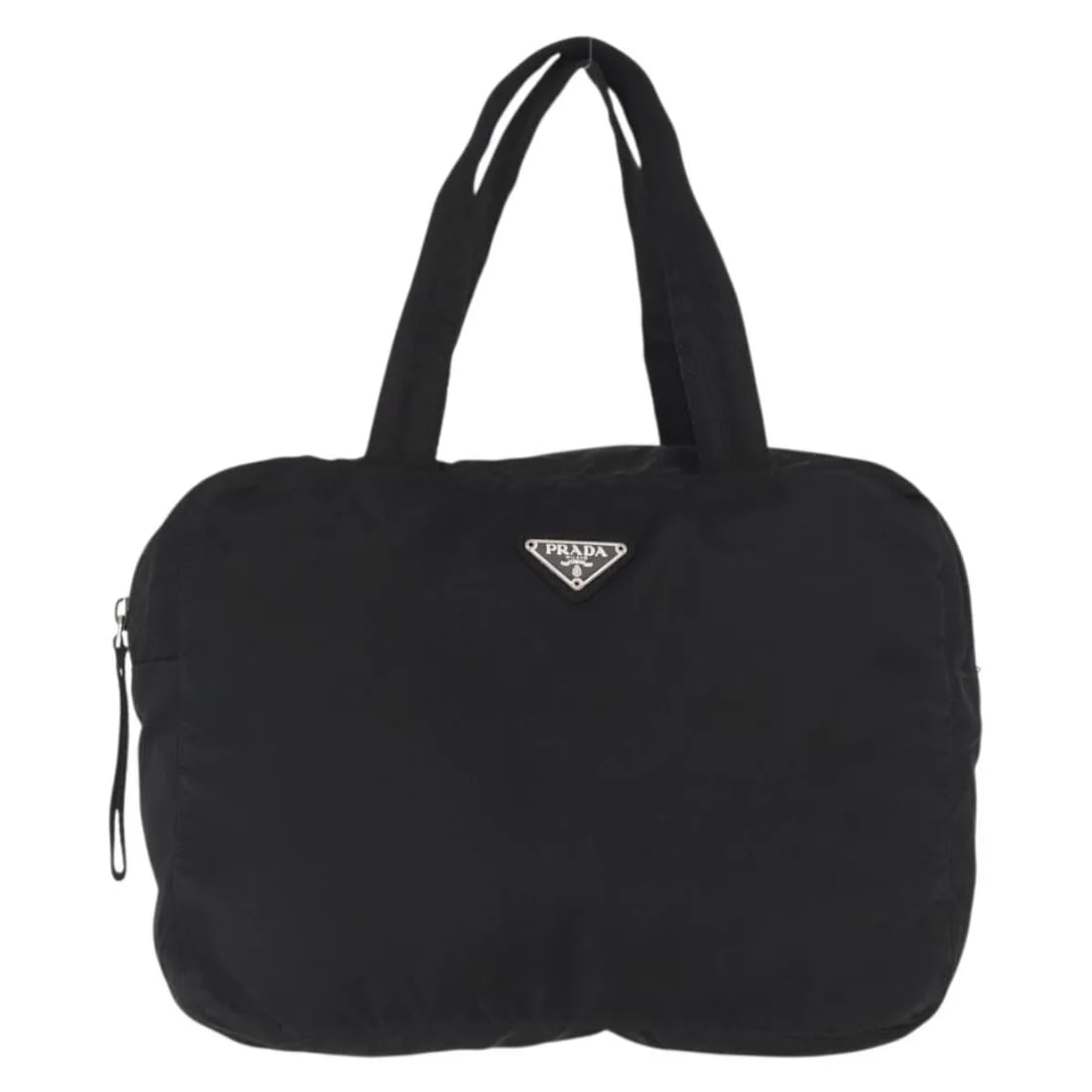 Prada Vintage Zip Nylon Handbag Black Made in Italy: Prada Vintage Zip Nylon Handbag Black Made in Italy This Prada Vintage Zip Handbag features a classic black nylon exterior with a zip closure. Designed for women, it showcases a timeless silhouette wi