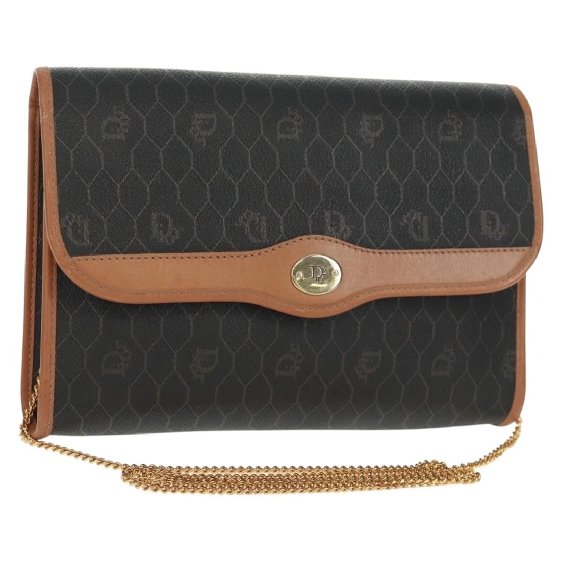 Christian Dior Black Gold Honeycomb Canvas Chain Shoulder Bag France (1 of 18)