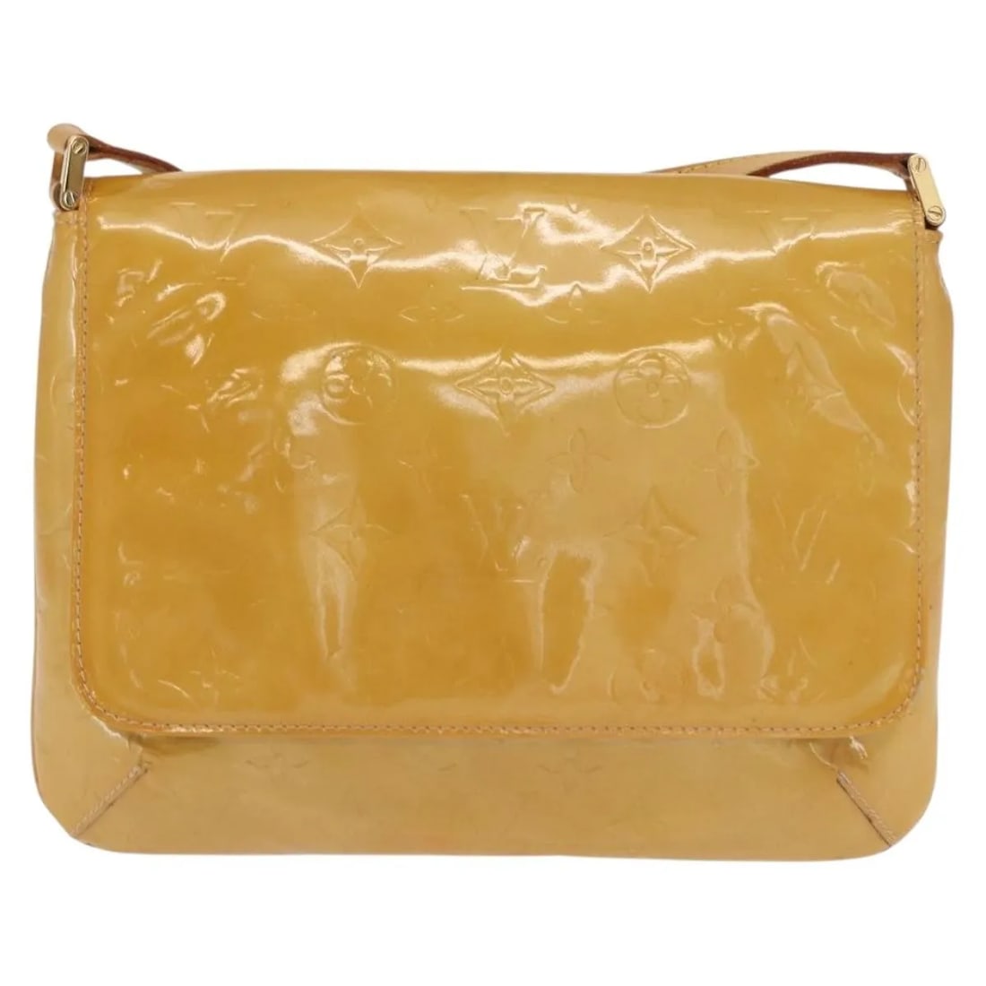 Yellow Patent Leather Louis Vuitton Thompson Street Purse 26cm: Yellow Patent Leather Louis Vuitton Thompson Street Purse 26cm This Louis Vuitton Thompson Street handbag for women features a yellow patent leather exterior with the Monogram Vernis finish. It measur