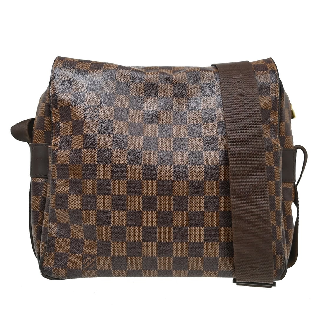 Louis Vuitton Naviglio Damier Ebene Canvas Crossbody Shoulder Bag N45255: Louis Vuitton Naviglio Damier Ebene Canvas Crossbody Shoulder Bag N45255 Vintage Louis Vuitton Naviglio shoulder bag in Damier canvas with brown leather trim and an adjustable shoulder strap. This med