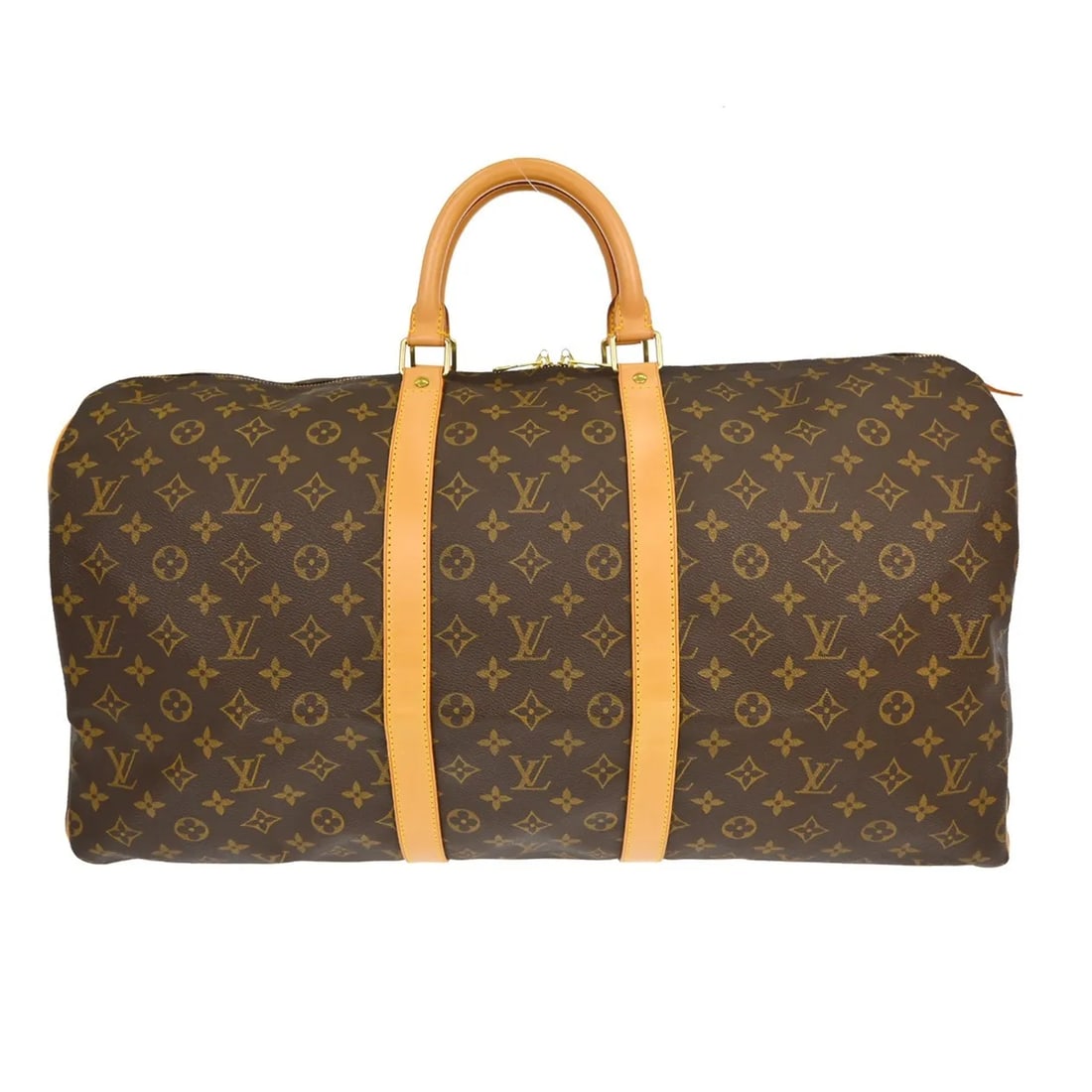 Louis Vuitton Keepall Unisex Brown Canvas Travel Bag: Louis Vuitton Keepall Unisex Brown Canvas Travel Bag Louis Vuitton Keepall in brown monogram canvas. This unisex travel bag is made in France and remains in good condition with visible wear from use. 