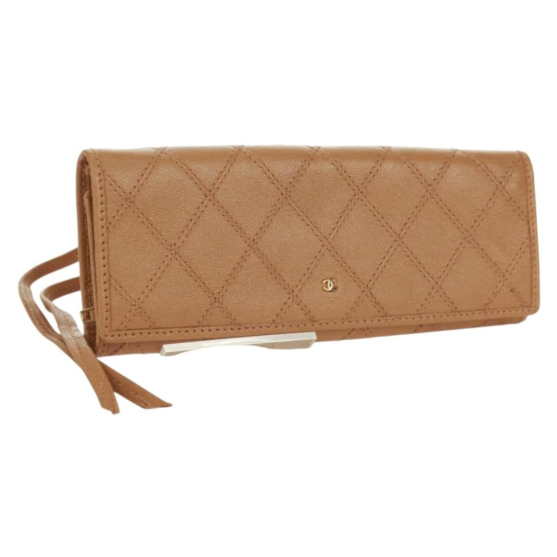 CHANEL Bicolore Leather Accessory Pouch Beige with Dust Bag Card Box: CHANEL Bicolore Leather Accessory Pouch Beige with Dust Bag Card Box A Chanel accessory pouch in beige leather, made in France. It comes with a dust bag, item box, and guarantee card. The pouch is des