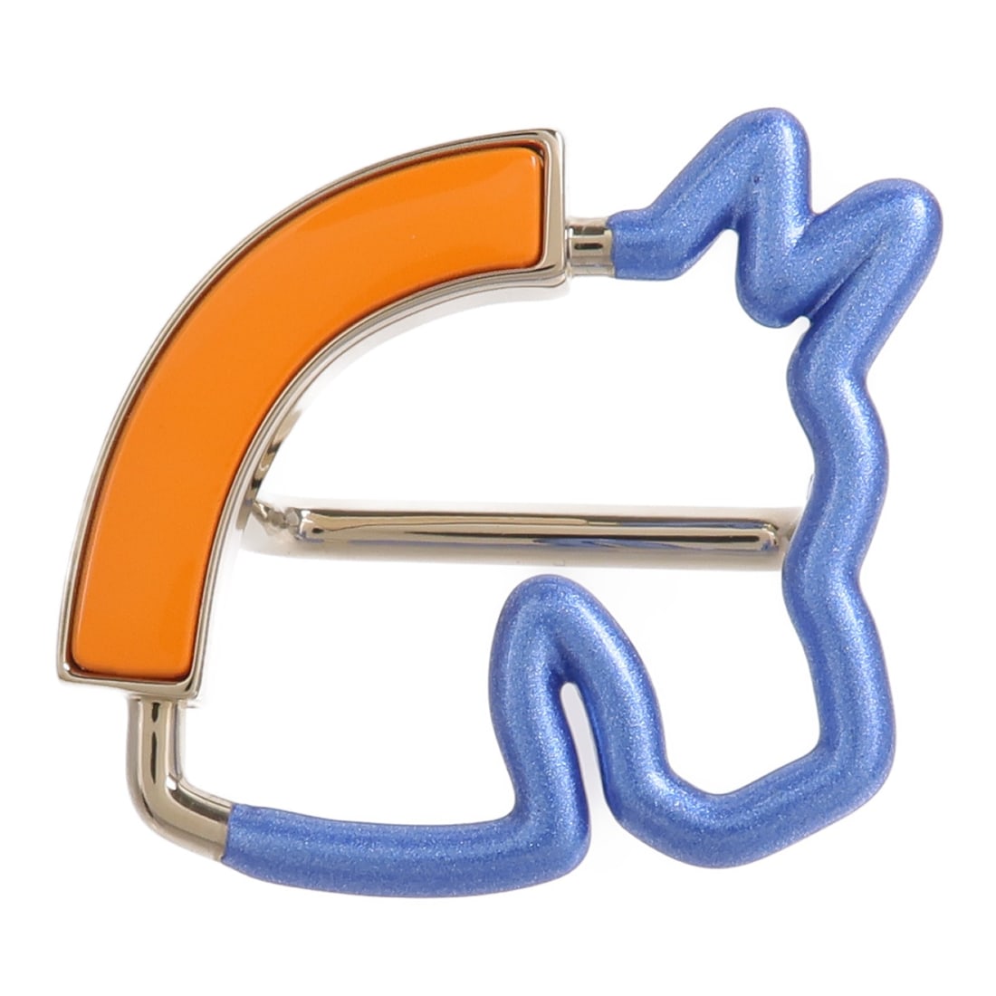 Hermes H603392S Cheval Neon Brass Scarf Ring Blue Orange Gold: Hermes H603392S Cheval Neon Brass Scarf Ring Blue Orange Gold Hermes Cheval Neon scarf ring in brass with a blue color finish and orange/blue color details. It is a women's regular-size accessory made