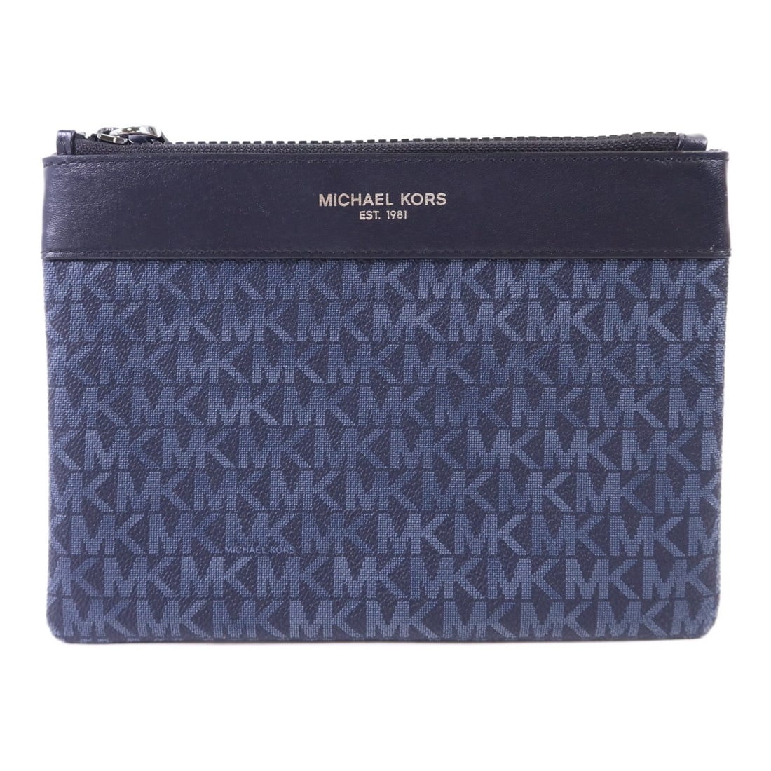 Michael Kors Navy Calfskin Clutch Pouch Bag for Women: Michael Kors Navy Calfskin Clutch Pouch Bag for Women Michael Kors SHW pouch clutch bag in navy calfskin leather. Designed for women, this regular-size bag has a very good AB condition and is made in 