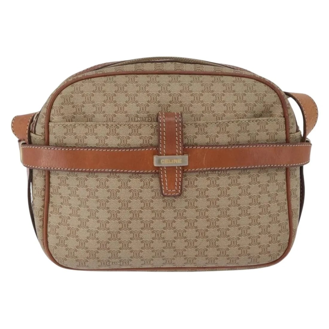 Celine Vintage Macadam Shoulder Bag Beige Canvas Leather: Celine Vintage Macadam Shoulder Bag Beige Canvas Leather This Celine Vintage Macadam Shoulder Bag is crafted from beige canvas with leather accents. Designed for women, it features the classic Macadam