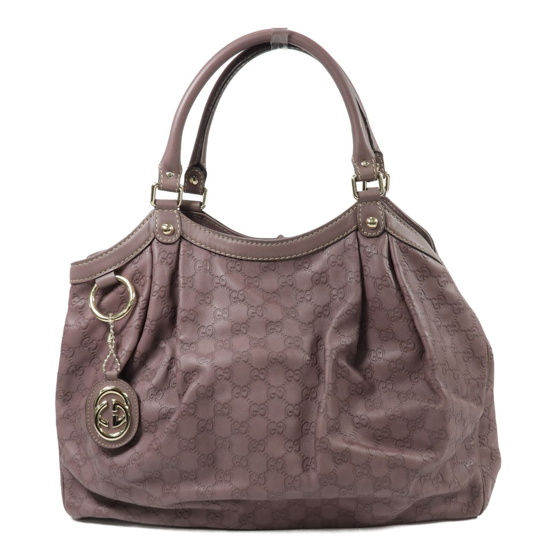 Gucci 211943 Calfskin Shoulder Bag Purple GG Gold Tone Hardware: Gucci 211943 Calfskin Shoulder Bag Purple GG Gold Tone Hardware Shoulder bag in purple calfskin leather with a GG design and gold-tone hardware. It features a magnetic pocket, one inside zip pocket, a
