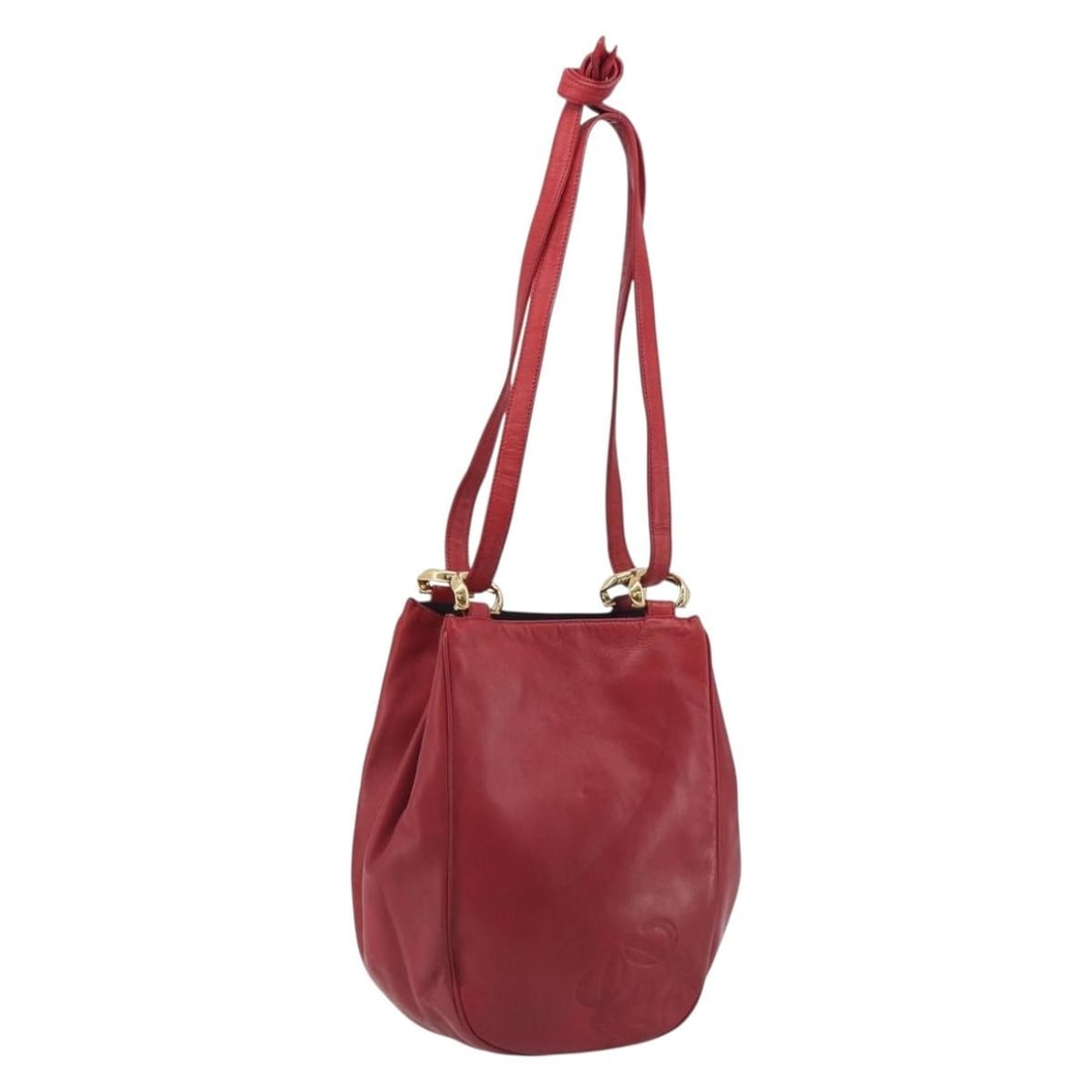 LOEWE Red Leather Shoulder Bag with Gold Tone Hardware: LOEWE Red Leather Shoulder Bag with Gold Tone Hardware LOEWE shoulder bag in red leather with gold tone exterior details. It features a shoulder strap with a 13.8 inch (35 cm) drop and measures approx
