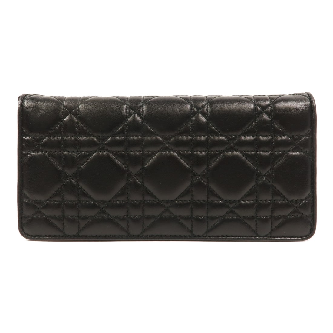 Dior CD Black Lambskin Long Wallet with Box and Guarantee: Dior CD Black Lambskin Long Wallet with Box and Guarantee A Christian Dior long wallet in black lambskin leather with silver-tone hardware (CD SHW). It features a hook button closure, three open pocke